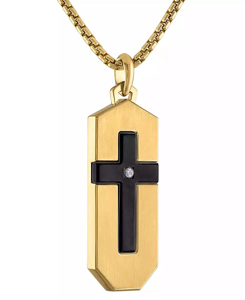 Bulova Gold-Tone & Black IP Stainless Steel Diamond-Accent Cross 26" Pendant Necklace 2