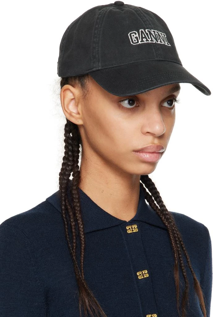 Ganni Black Embroidered Logo Cap 2