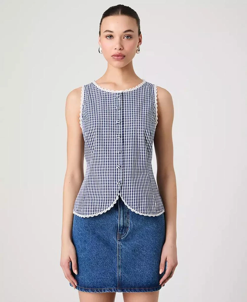 French Connection Women's Gingham Lace-Trim Sleeveless Vest 1