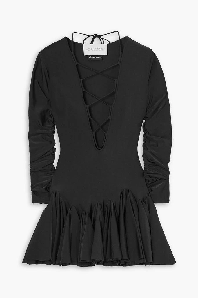 AZ FACTORY + Ester Manas lace-up ruffled stretch-jersey mini dress 1