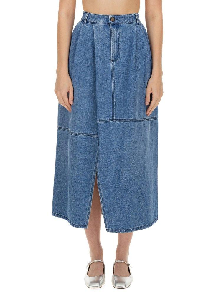 Alysi Alysi Slit-Detailed Pleated Denim Skirt