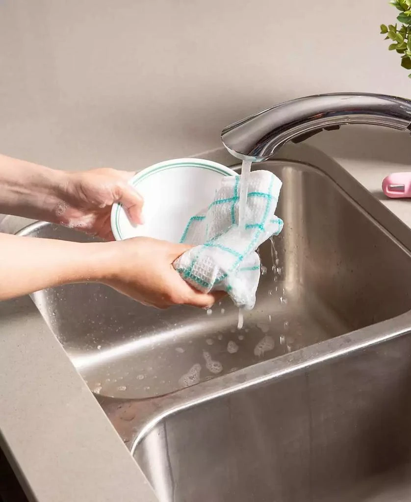 Design Imports Scrubber Dishcloths Collection Windowpane Dishrag Set, 12x12", White/Aqua Stripe, 6 Piece 7