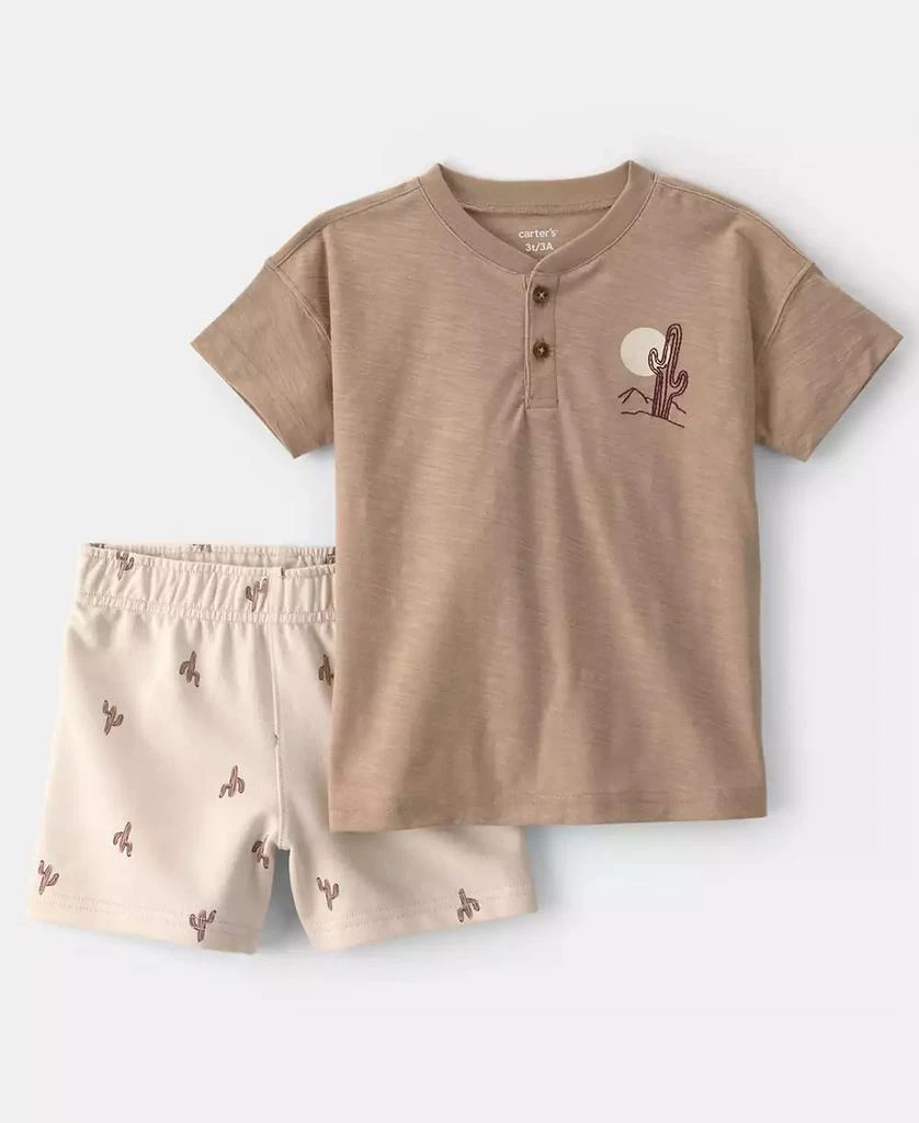 Carter
s Boys
 Toddler 2T-5T Desert Cactus Henley Top and Shorts, 2-Piece Set