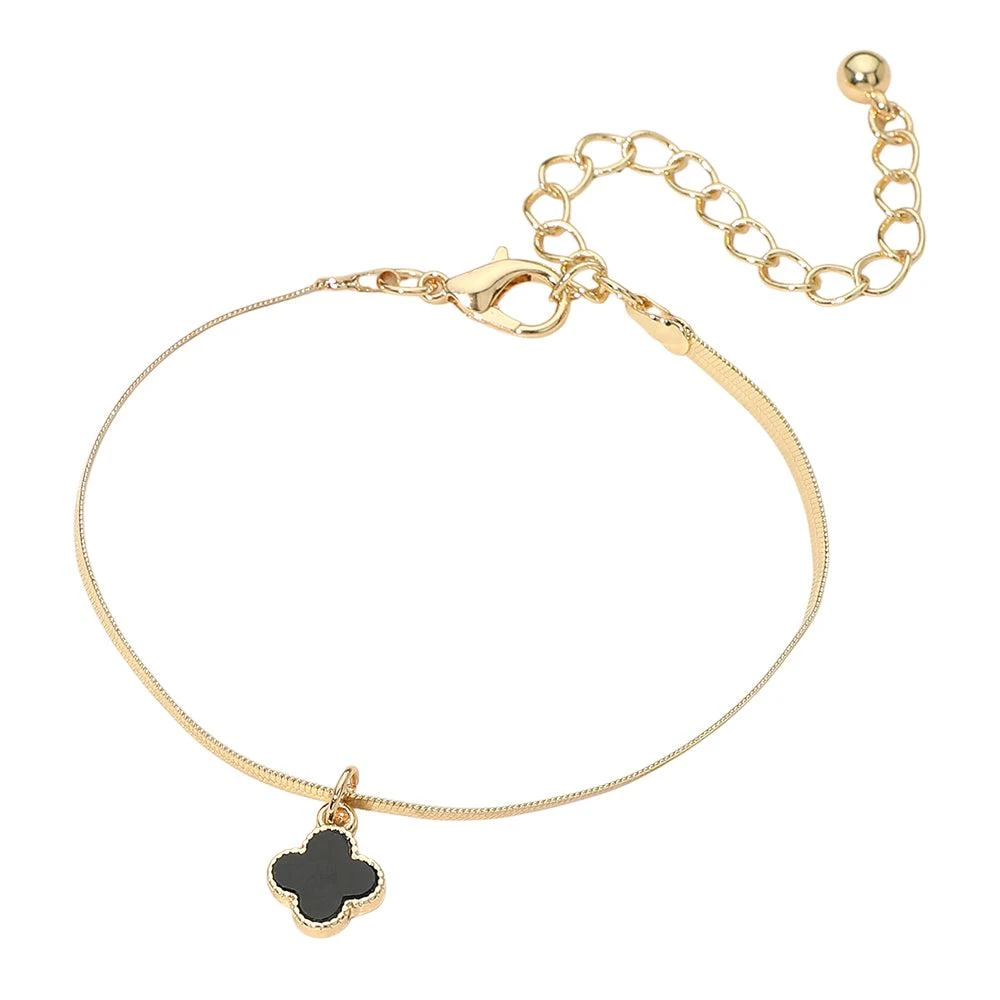 FASHNZFAB Gold Dipped Quatrefoil Charm Herringbone Chain Bracelet 2