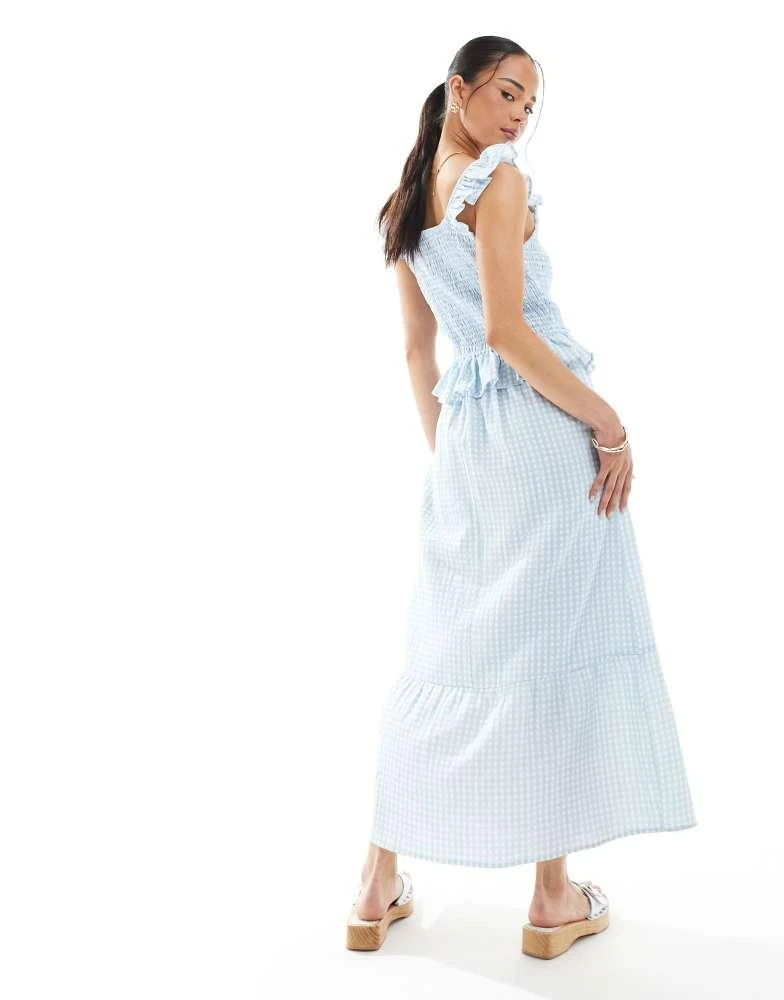 Native Youth Native Youth gingham ruffle check midi dress in light blue 3