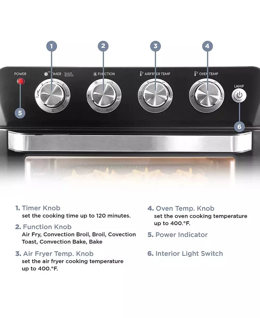 Elite Gourmet 26.5Qt. Air Fryer Convection Oven, XL Capacity, 12" Pizza, Adjustable Timer & Temperature Controls 4