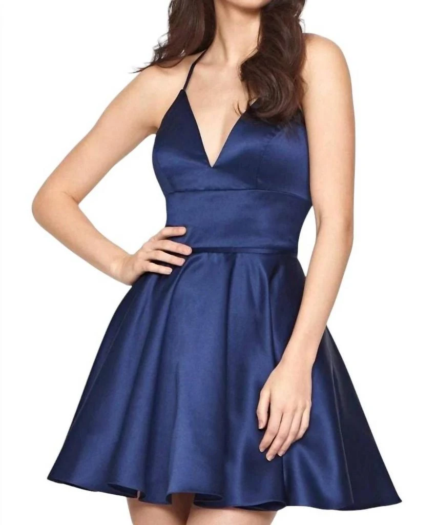Faviana Faviana - Deep V Babydoll Short Satin Dress 1
