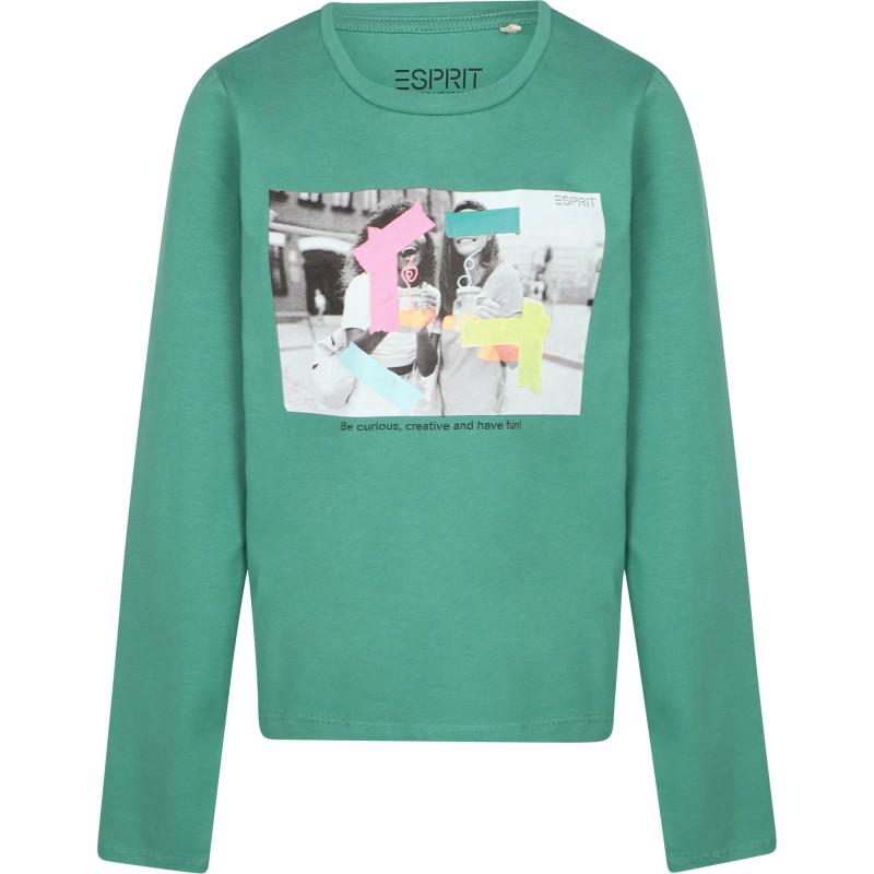 Esprit Photoprint long sleeve t shirt in green