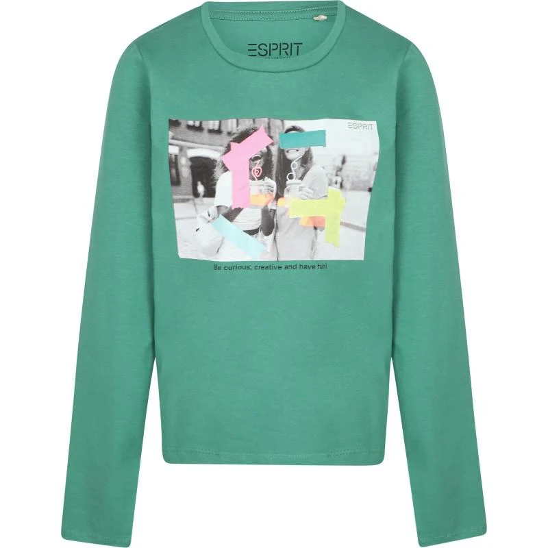 Esprit Photoprint long sleeve t shirt in green 1