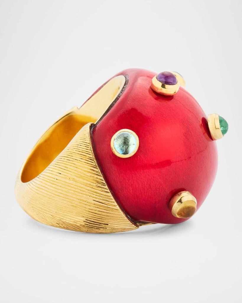 Silvia Furmanovich 18K Yellow Gold Marquetry Statement Ring with Red Lacquer and Precious Gemstones 4