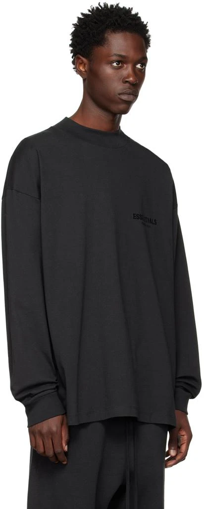 Essentials Black Flocked Long Sleeve T-Shirt 2