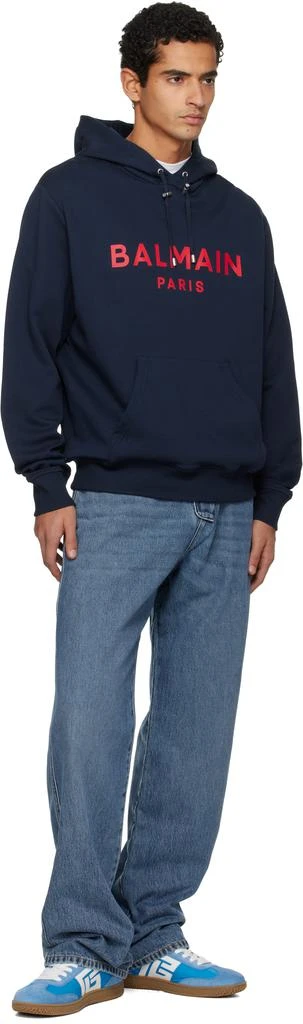 Balmain Navy Printed 
Balmain
 Paris Hoodie 4