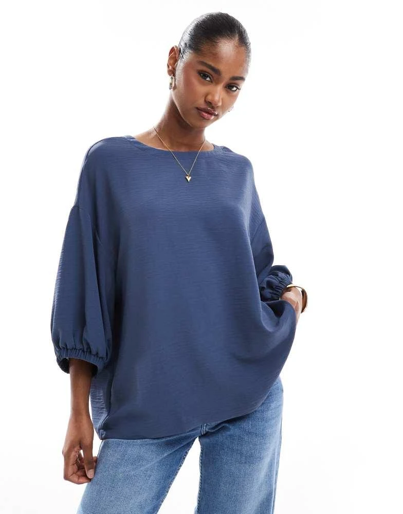 ASOS AASOS DESIGN oversized puff sleeve detail top in blue 1