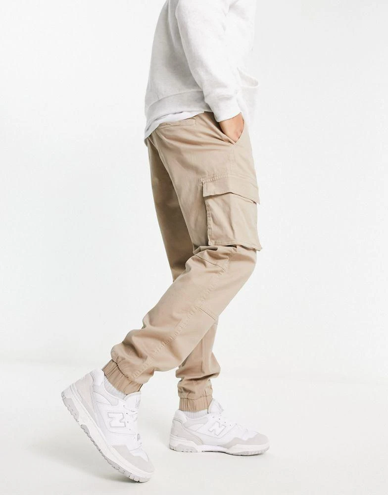Only & Sons ONLY & SONS tapered fit cuffed cargo trousers in stone 1