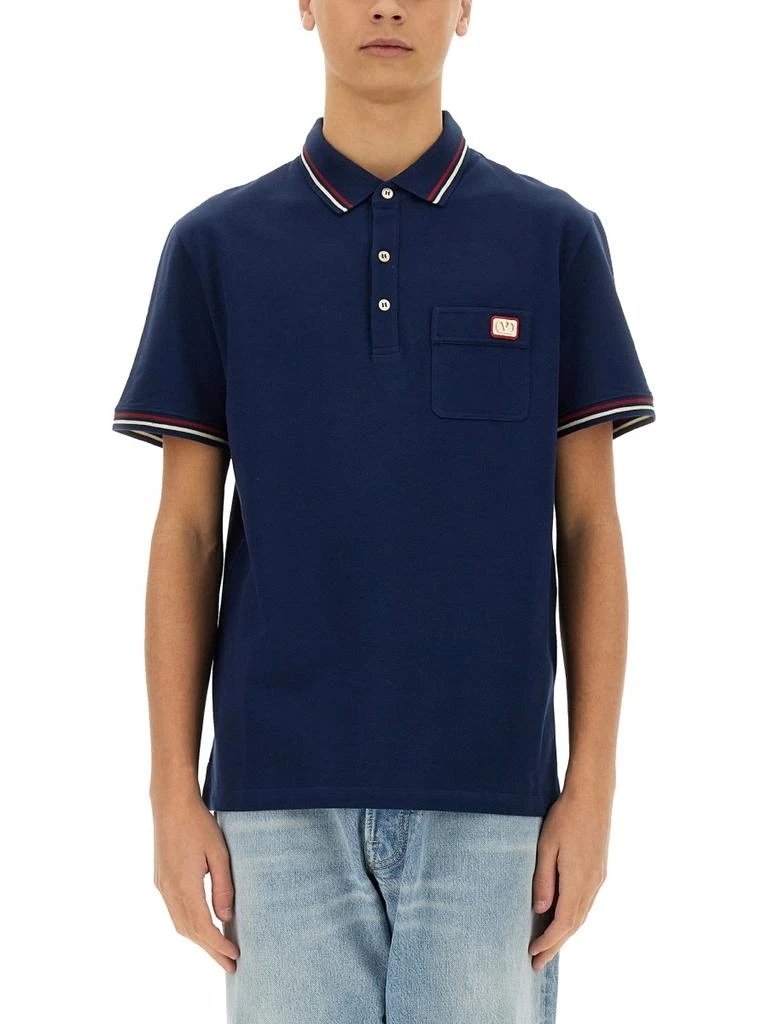 Valentino BLUE PIQUET POLO SHIRT 1