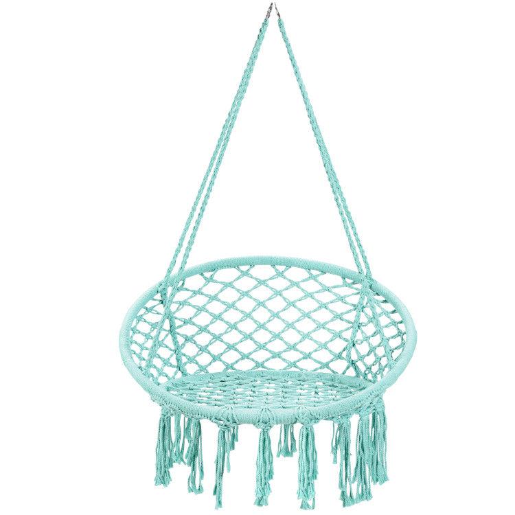 Hivvago Hanging Macrame Hammock Chair with Handwoven Cotton Backrest-Turquoise