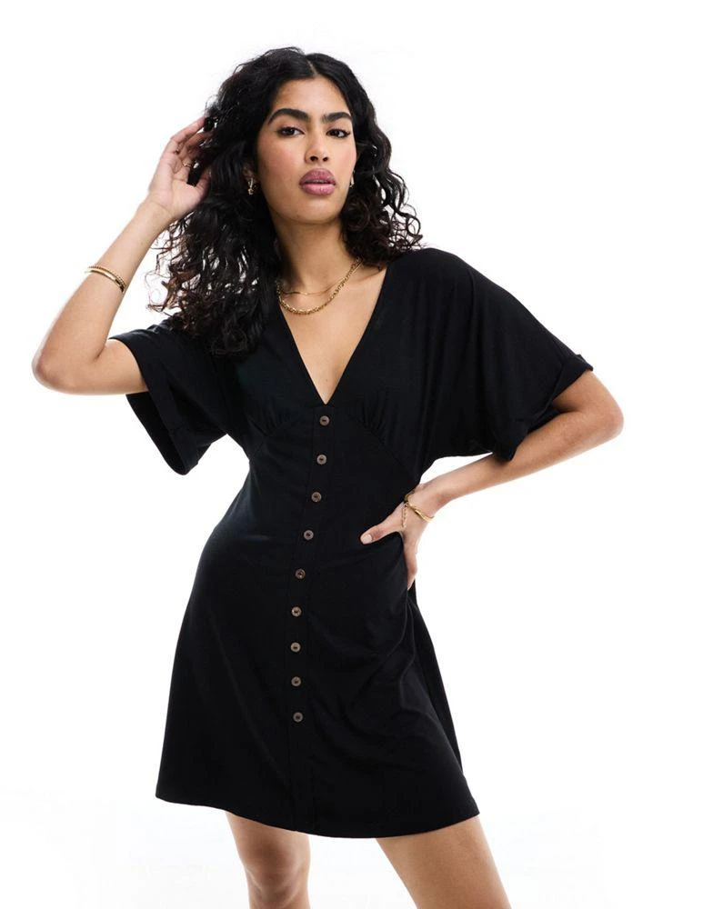 asos black button dress ASOS Design - Square Neck Button Down Mini Sundress - Women - Cotton/Linen - 10 US