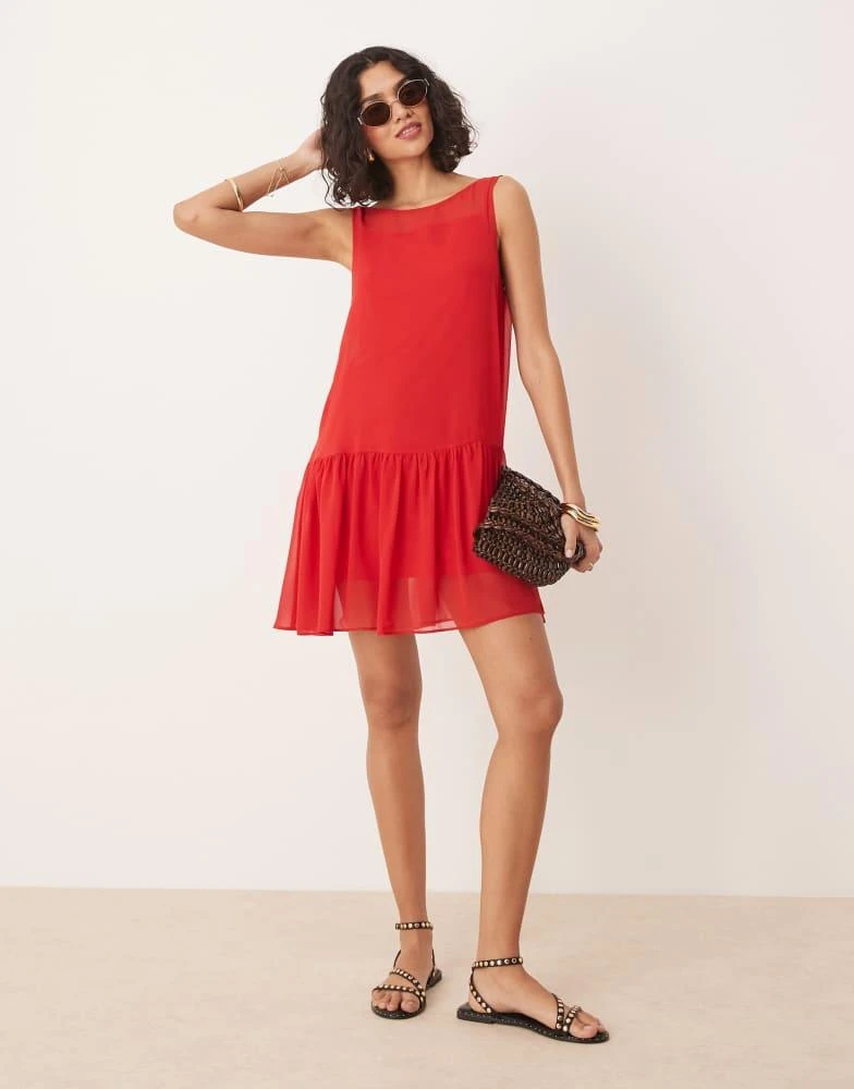 ASOS ASOS DESIGN drop waist chiffon mini dress in red 1