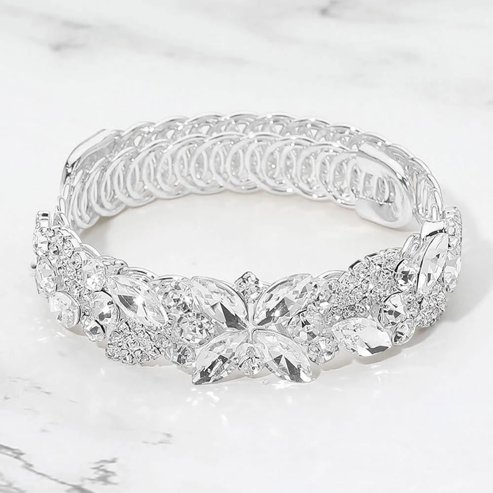 FASHNZFAB Marquise Stone Cluster Floral Embellished Adjustable Evening Bracelet