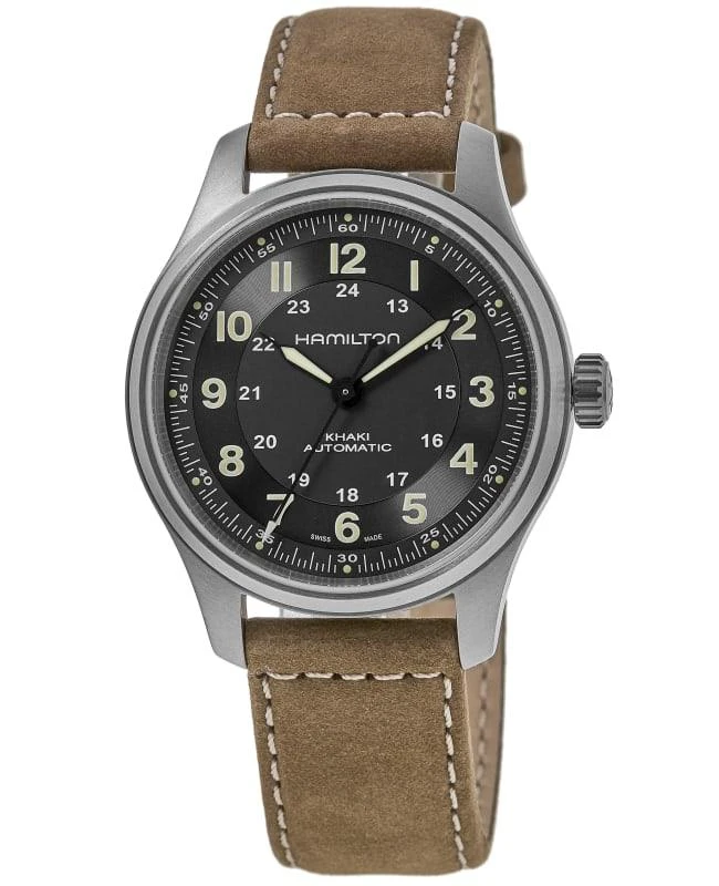 Hamilton Hamilton Khaki Field Titanium Auto Black Dial Leather Strap Men's Watch H70545550 1