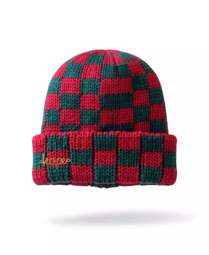 Headbands of Hope Women
s Two-Tone Checkerboard Knit Beanie - Red + Green