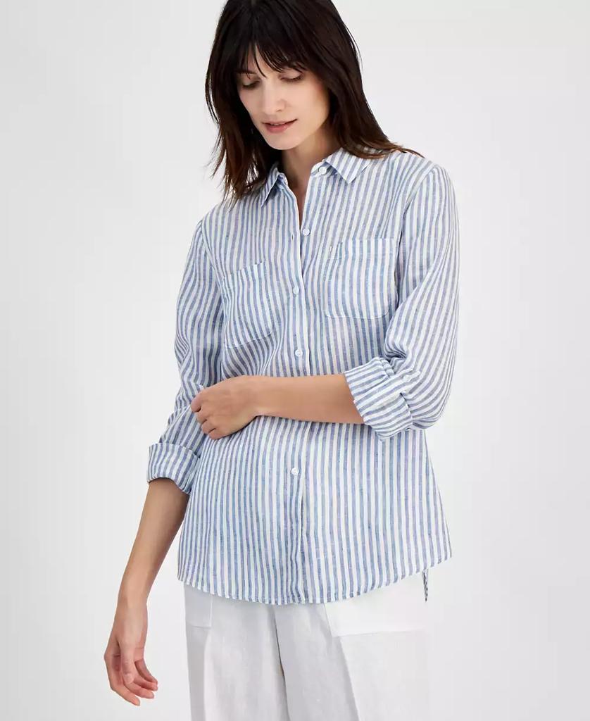 Charter Club Women's Delave Stripe Linen Button-Up Shirt, Created for Macy's