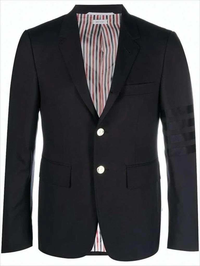 Thom Browne Sleek Tailored Suit Jacket with Notch Lapel and Metallic Buttons