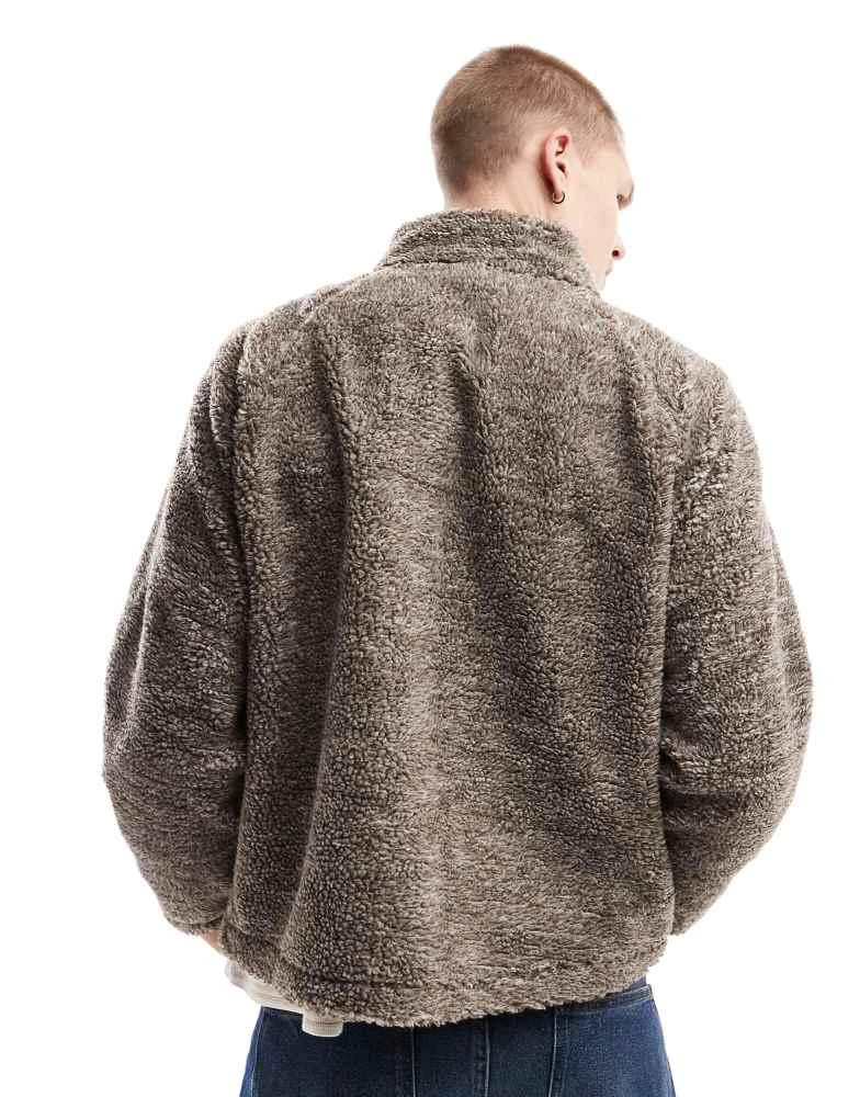 Cotton:On Cotton On quarter zip teddy fleece pullover in putty 2