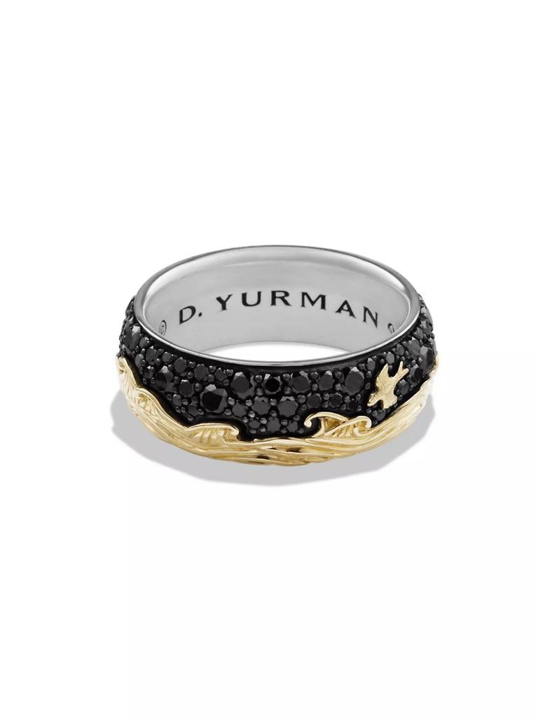 David Yurman Waves Band Ring with 18K Yellow Gold and Pavé Black Diamonds