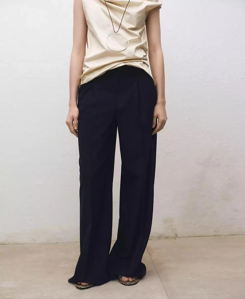Mango Women's Wide Leg Wool-Blend Pleated Pants 2