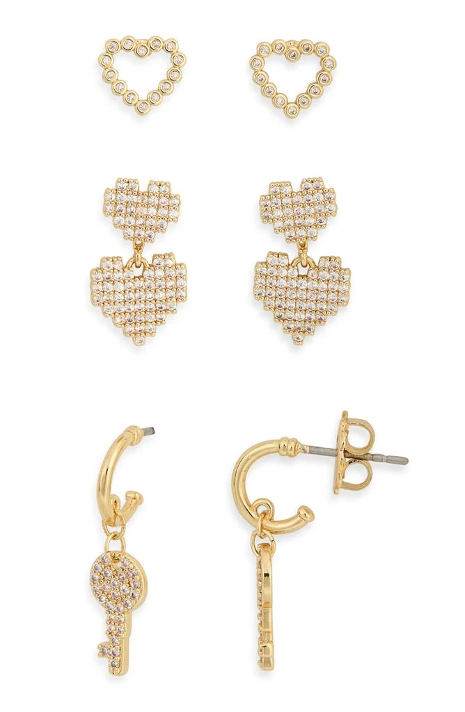 Leith 3-Pack Faux Pearl 
CZ Heart Earrings 2