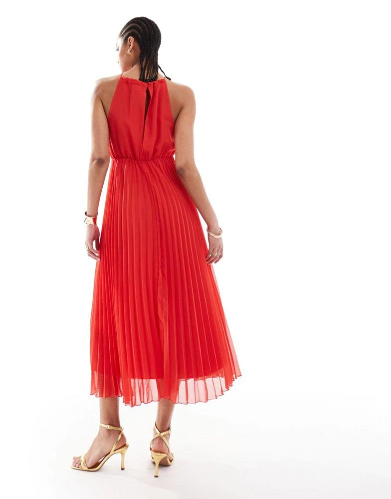 ASOS ASOS DESIGN Tall pleated chiffon midi dress with halter neck in red 3