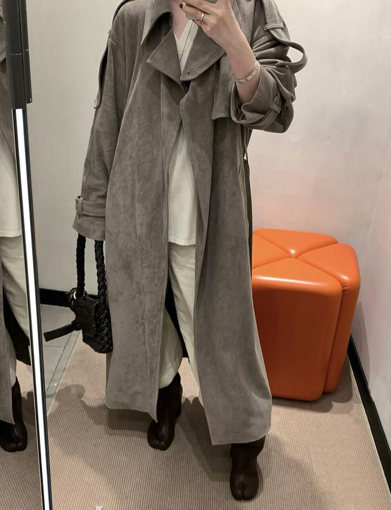 Pixie Market Stone Oversized Suede Trench Jacket- PREORDER