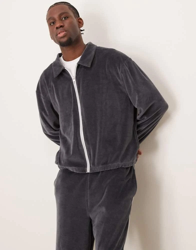 ASOS ASOS DESIGN co-ord oversized boxy track jacket with piping in grey velour 1