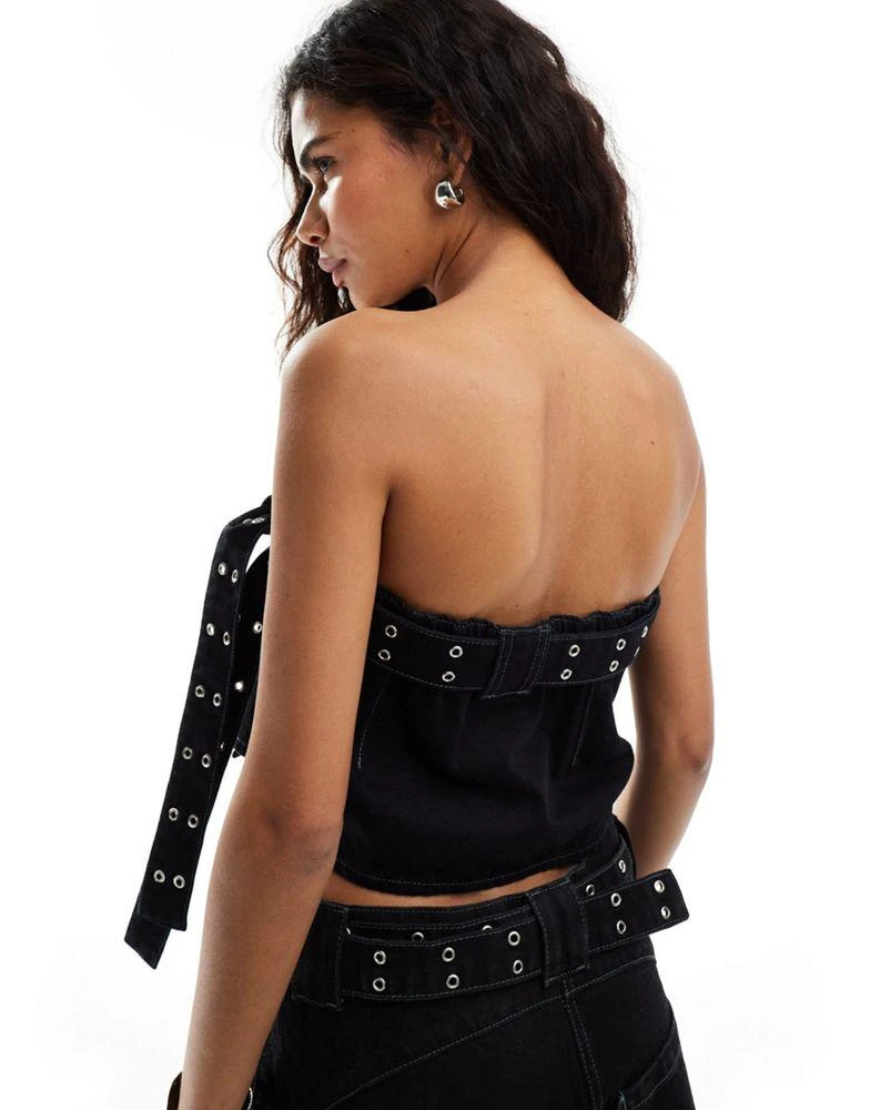 COLLUSION COLLUSION festival denim belted bandeau crop top in black 4