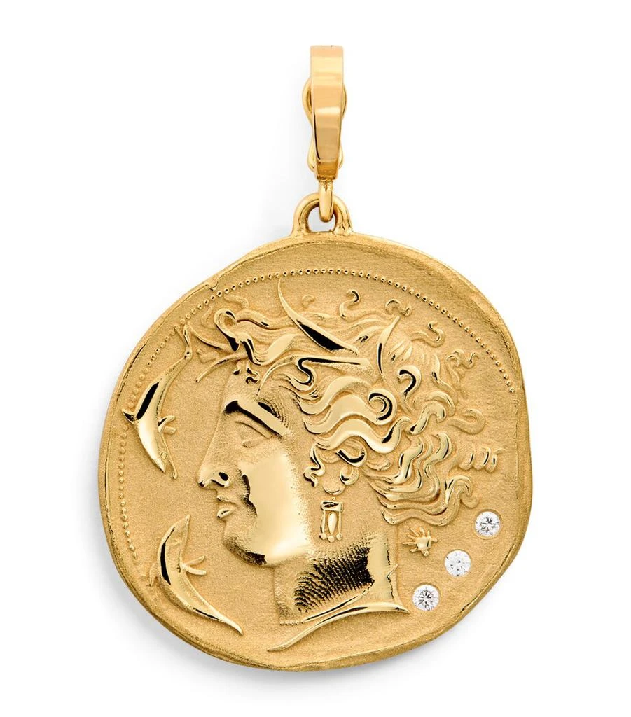 Azlee Large Yellow Gold and Diamond Goddess Coin Charm 1