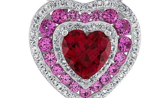 FZN Sterling Silver Lab Created Ruby Heart Pendant Necklace 2