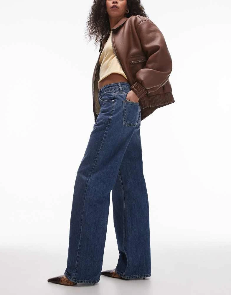 Topshop Topshop mid rise wide leg jean in mid blue 3