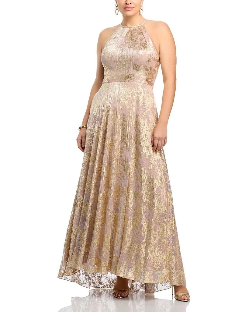AQUA Foil Knit Metallic Halter Gown - Exclusive 3
