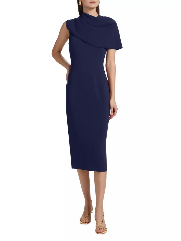 Badgley Mischka Stretch-Crepe Cape-Sleeve Midi-Dress