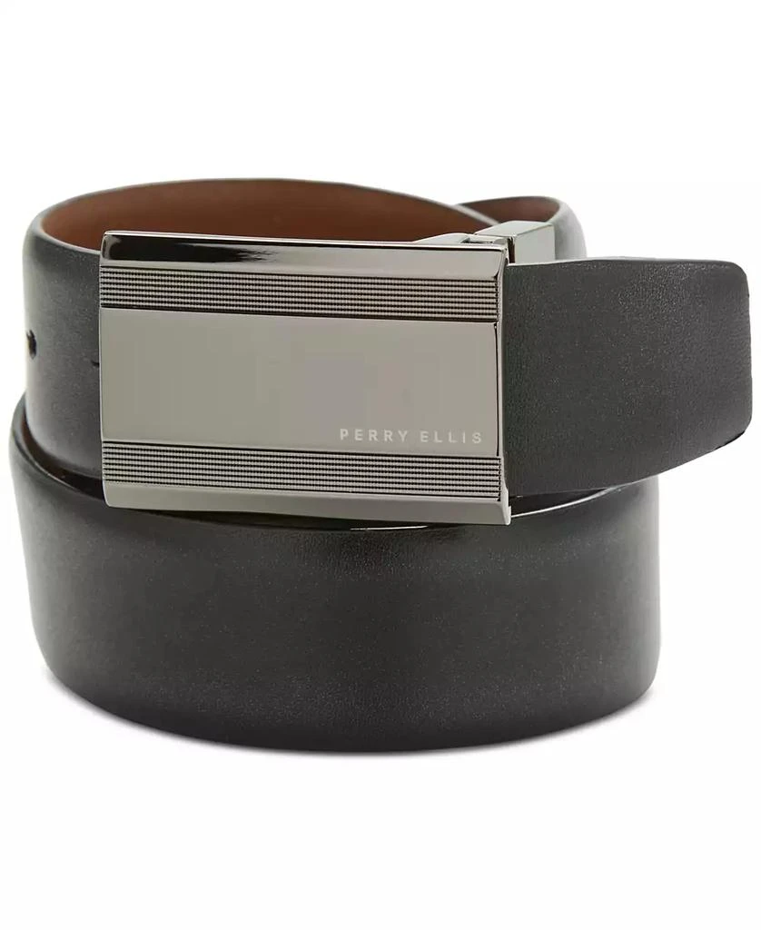 Perry Ellis Men's Black Logo-Buckle Belt 1