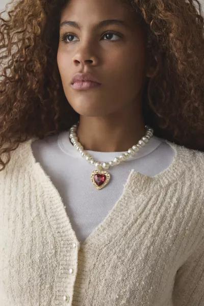 Urban Outfitters Aphrodite Rhinestone Heart Pearl Necklace