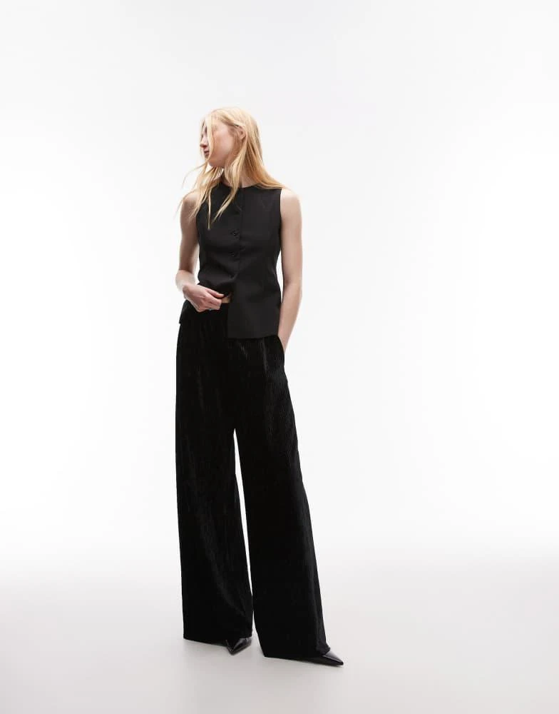Topshop Tall Topshop Tall crushed velvet wide leg trouser with skinny waistband in black 1