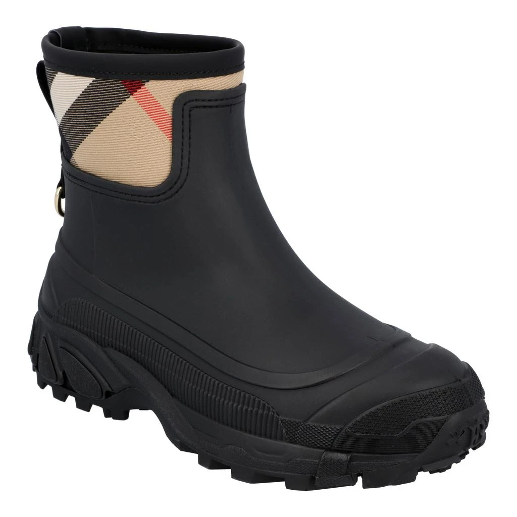 Burberry women check panel rain boots in black rubber 1