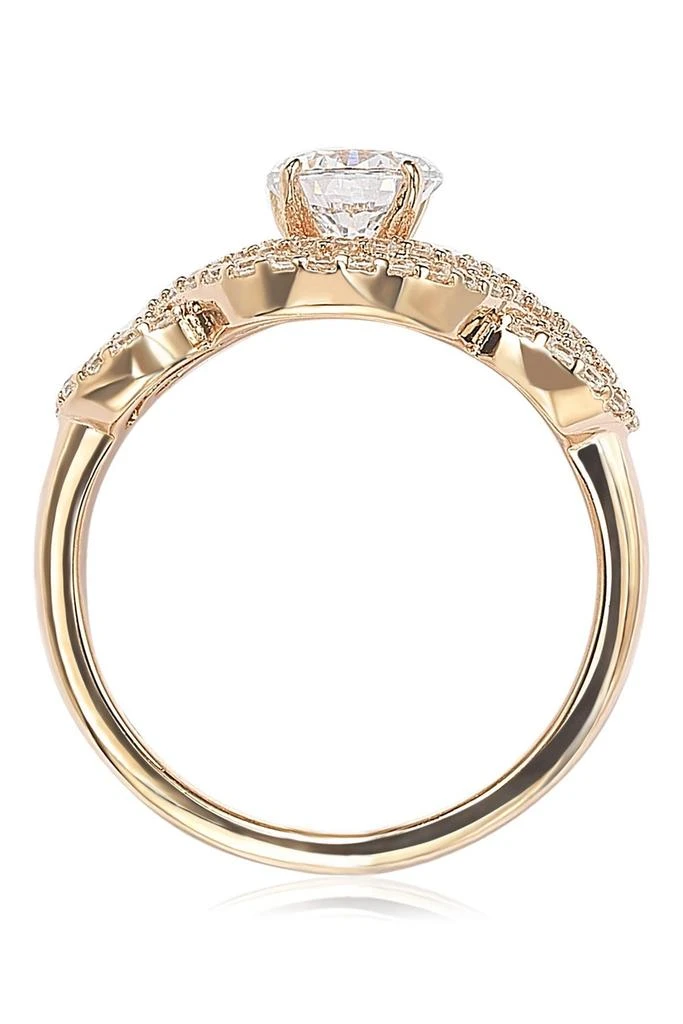 Suzy Levian Rose Plated Sterling Silver Round Cubic Zirconia Halo Engagement Ring 6