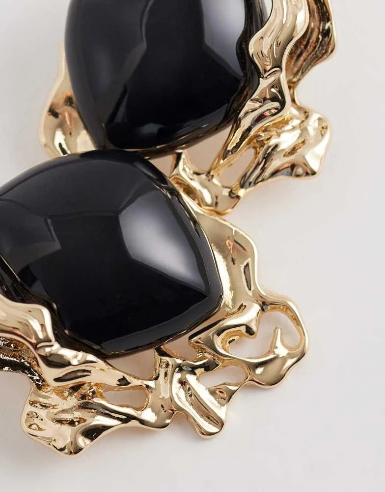 ASOS ASOS DESIGN studs with black stone detail in gold tone 4