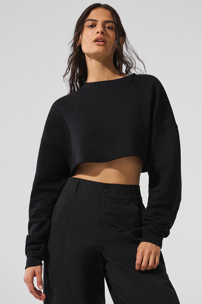 Alo Washed Extreme Cropped Pullover - Cool Grey Wash