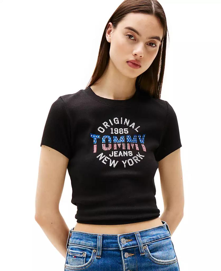 Tommy Jeans Women's Slim-Fit Ribbed Americana Graphic T-Shirt