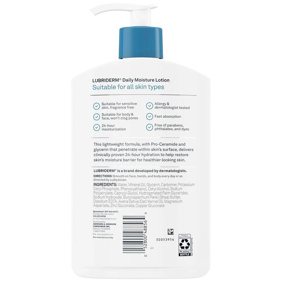 Lubriderm Fragrance Free Daily Moisture Lotion + Pro-Ceramide, Shea Butter & Glycerin Fragrance Free 3