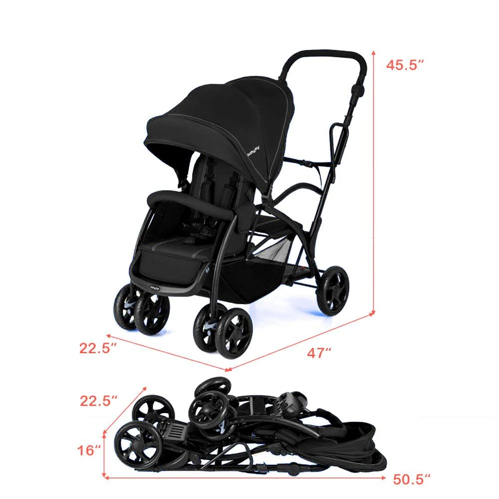 Hivvago Collapsible Double Sit and Stand Stroller with Adjustable Handlebar 3